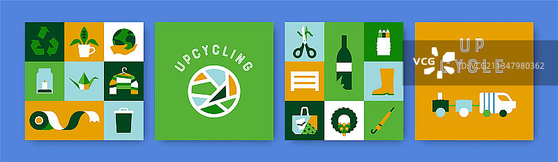 升级改造扁平几何环保banner套装图片素材