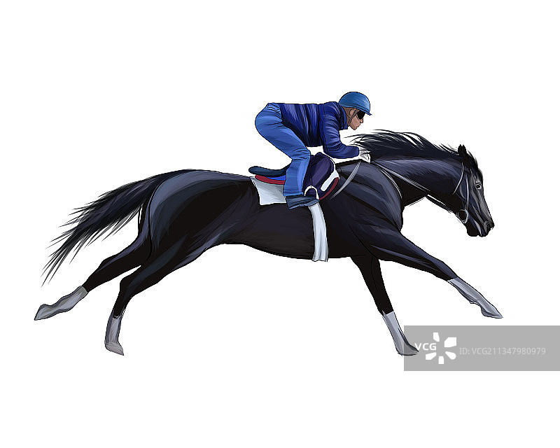 飞溅中的赛马与骑师图片素材