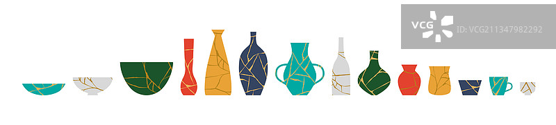 破损的金缮陶罐花瓶系列图片素材