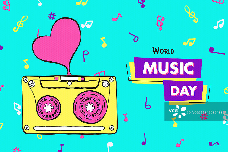世界音乐日复古磁带卡通贺卡图片素材