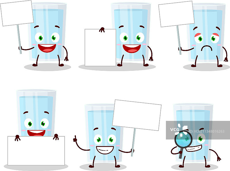 卡通人物拿着玻璃杯喝水图片素材