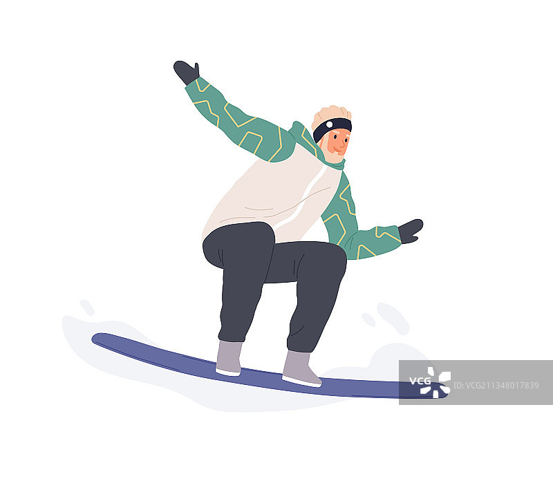 站在滑雪板上兴奋微笑的快乐男人图片素材