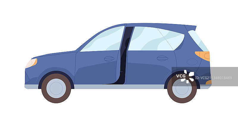 打开车门的蓝色现代汽车侧视图图片素材