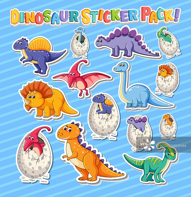 不同类型的恐龙贴纸套装图片素材