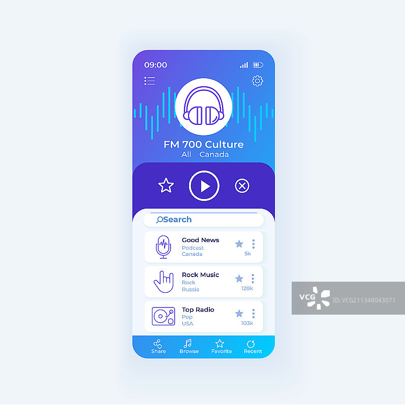 广播应用智能手机界面模板图片素材