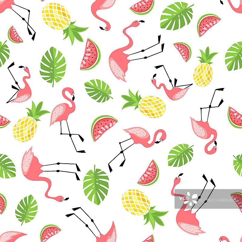 条纹背景上的火烈鸟无缝图案图片素材