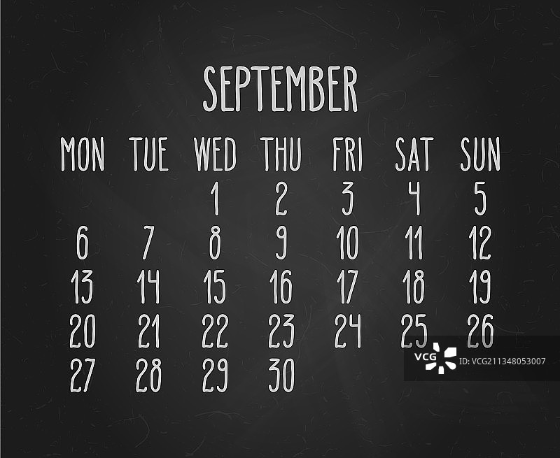 手绘黑板2021年9月日历图片素材