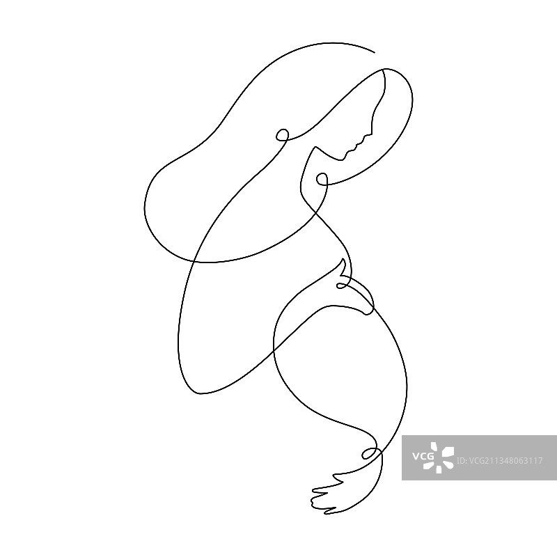 线条艺术孕妇侧面轮廓图片素材