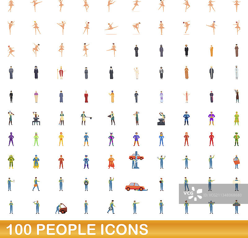 100人的图标设定卡通风格图片素材