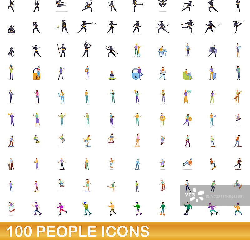 100人的图标设定卡通风格图片素材