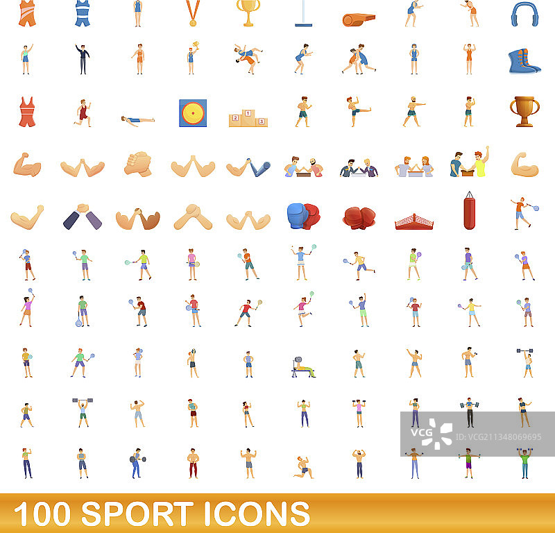 100个运动图标卡通风格合集图片素材