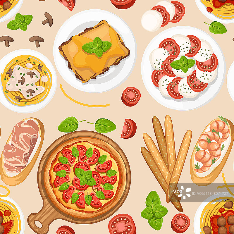 意大利美食披萨意面无缝图案图片素材