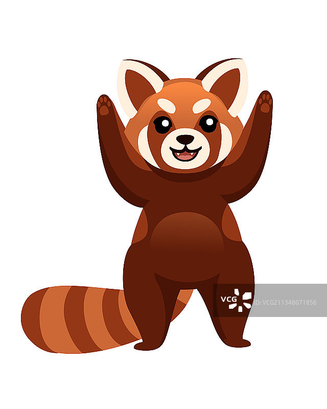 可爱的红色小熊猫举手卡通设计图片素材