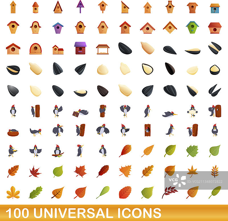 100个通用图标设定卡通风格图片素材