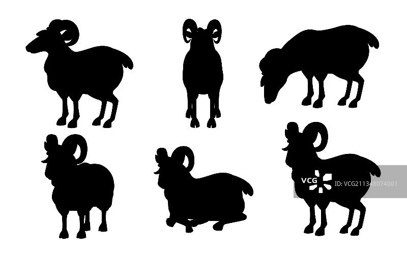 黑色轮廓山羊剪影合集图片素材