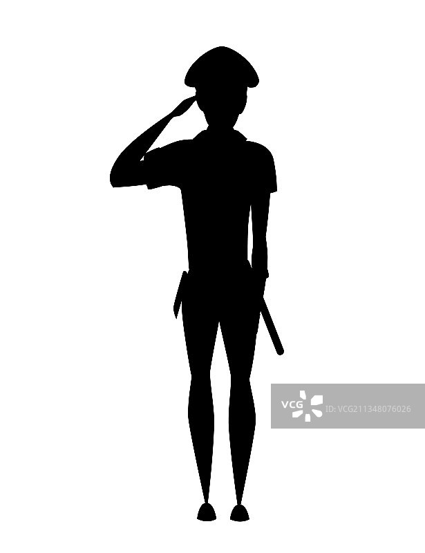 敬礼的警察卡通黑色轮廓图片素材