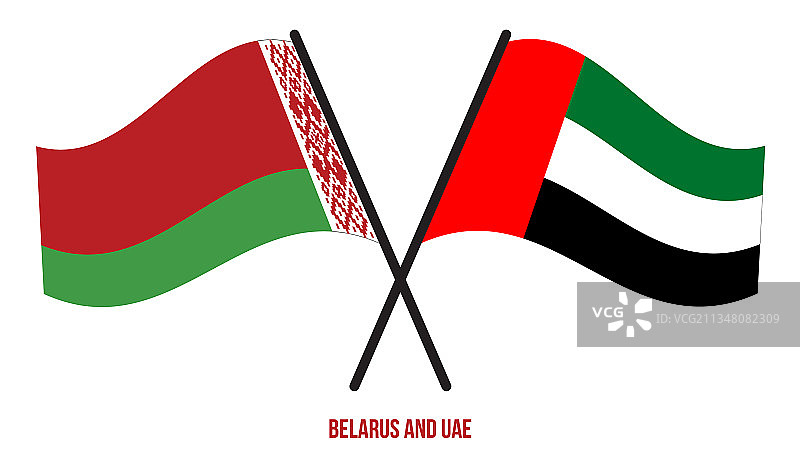 白俄罗斯和阿联酋国旗交叉飘扬图片素材