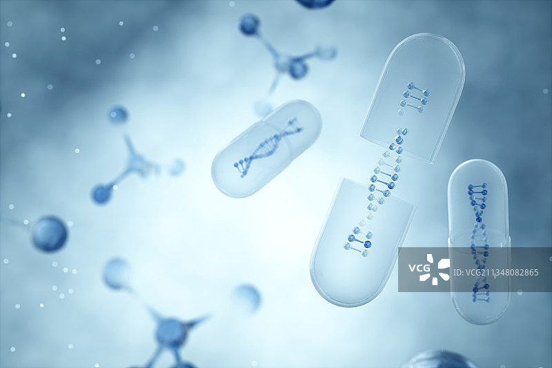 3D渲染的微观世界里的dna结构图片素材