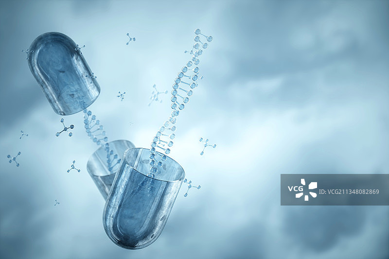 3D渲染的微观世界里的dna结构图片素材