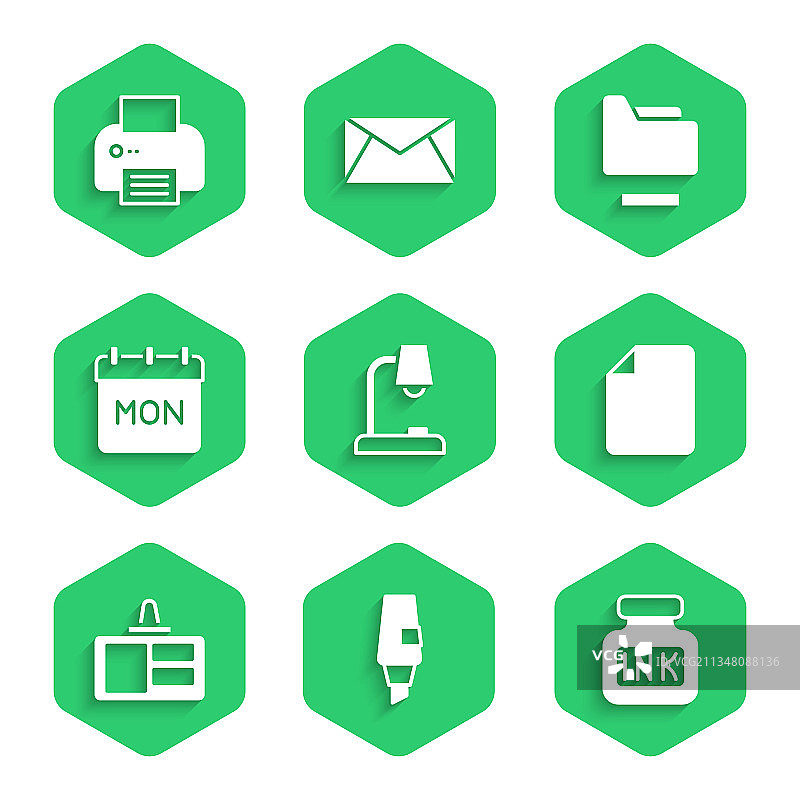 餐桌灯、记号笔、墨水瓶、文件图片素材