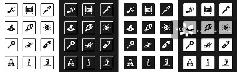 魔法杖、手镜和巫婆帽图片素材