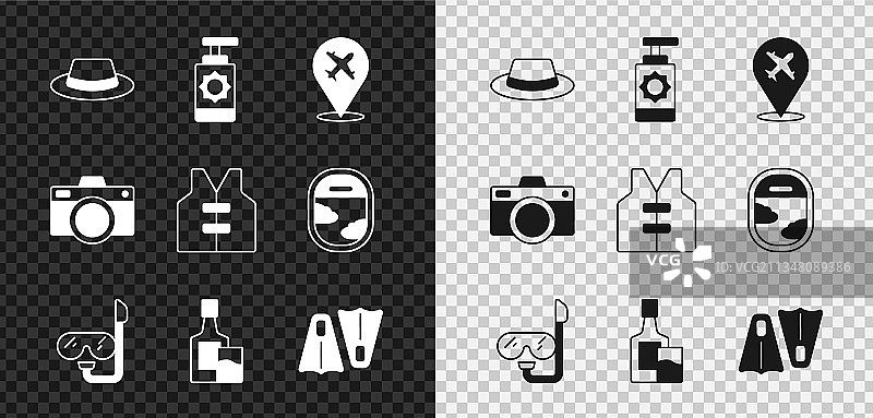 带丝带的男士帽子，防晒喷雾瓶图片素材