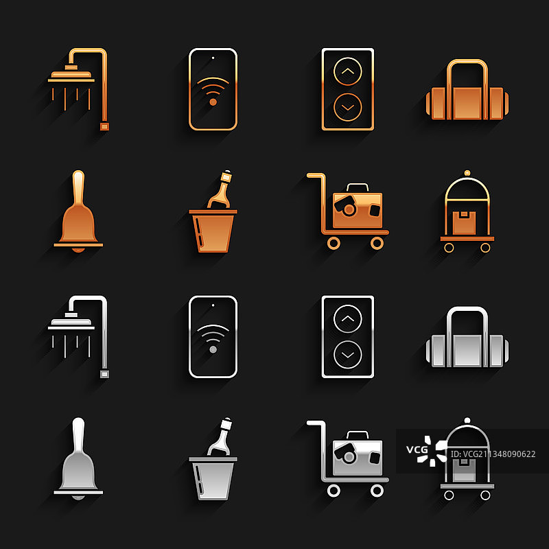 冰桶、手提箱和酒店内的香槟套装图片素材