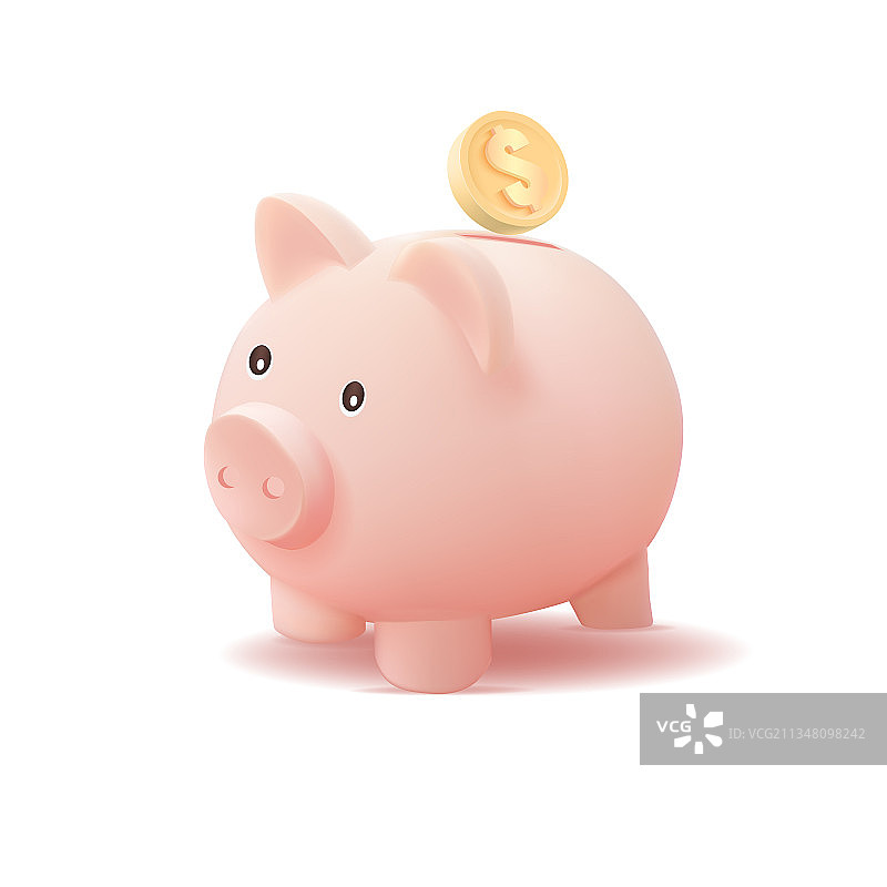 带硬币的3D小猪储蓄罐图片素材
