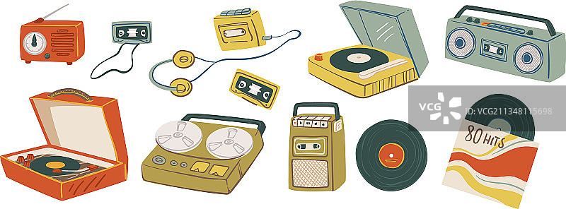 音乐播放黑胶唱片与磁带录音机图片素材