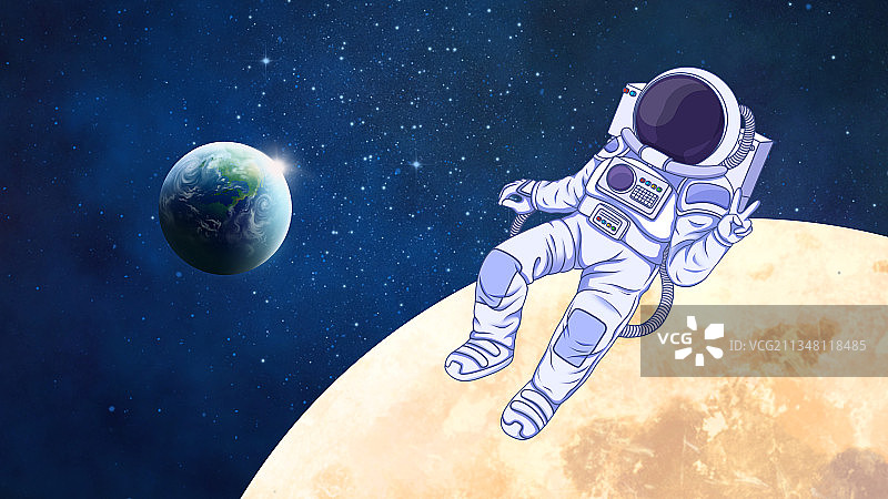 俯拍视角的月球和地球图片素材