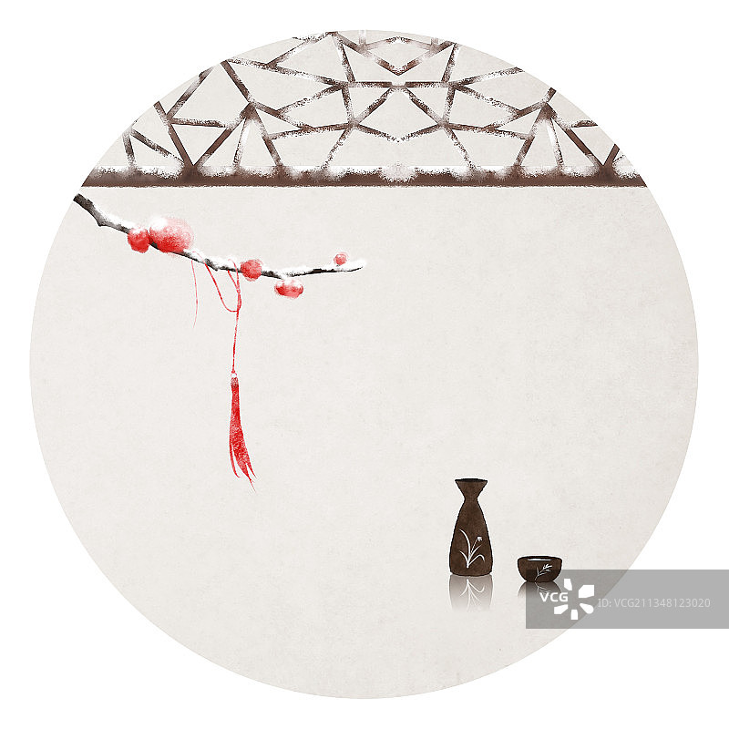 圆形中国风插画梅花酒图片素材