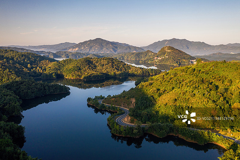 河南信阳新县香山湖自然风光航拍图片素材