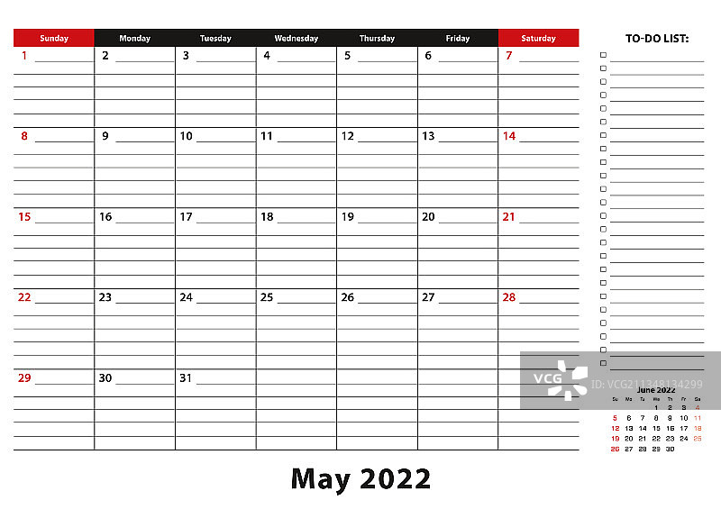 2022年5月月度桌面垫日历，星期开始图片素材