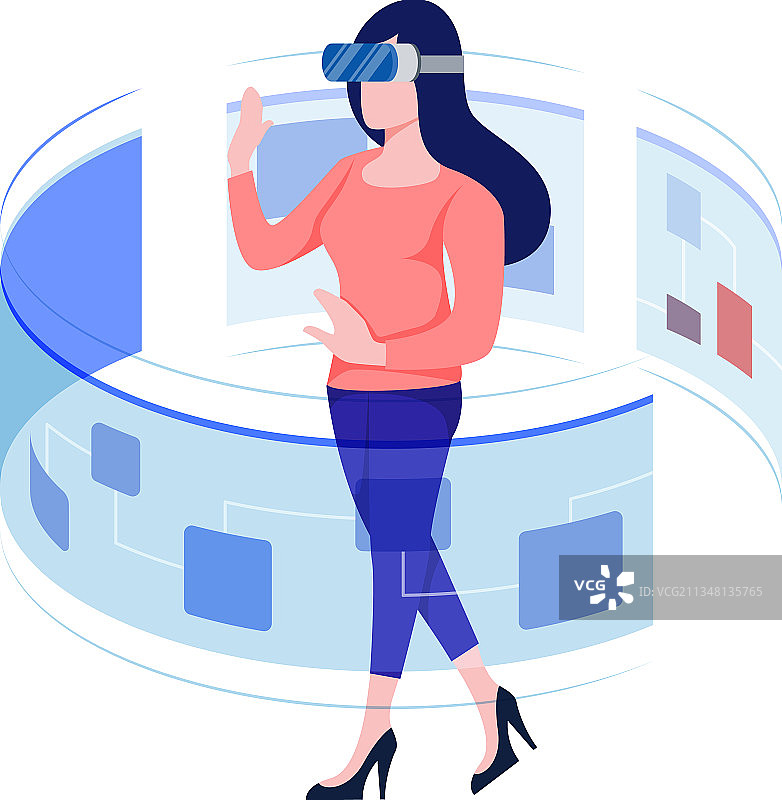 使用虚拟现实技术工作的女职员图片素材