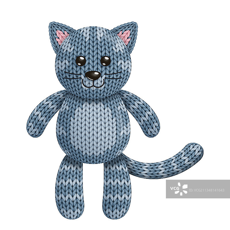 白色背景上的有趣针织猫玩具图片素材