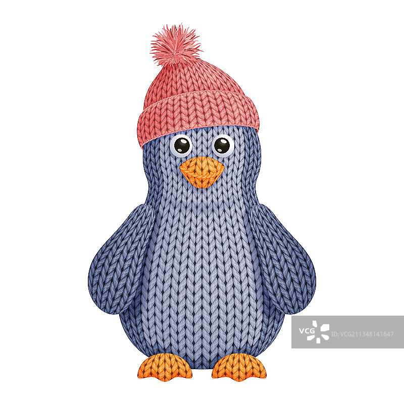戴针织冬帽的趣味针织企鹅玩具图片素材