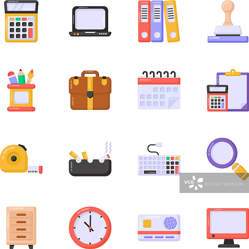 办公设备扁平风格图标组合图片素材