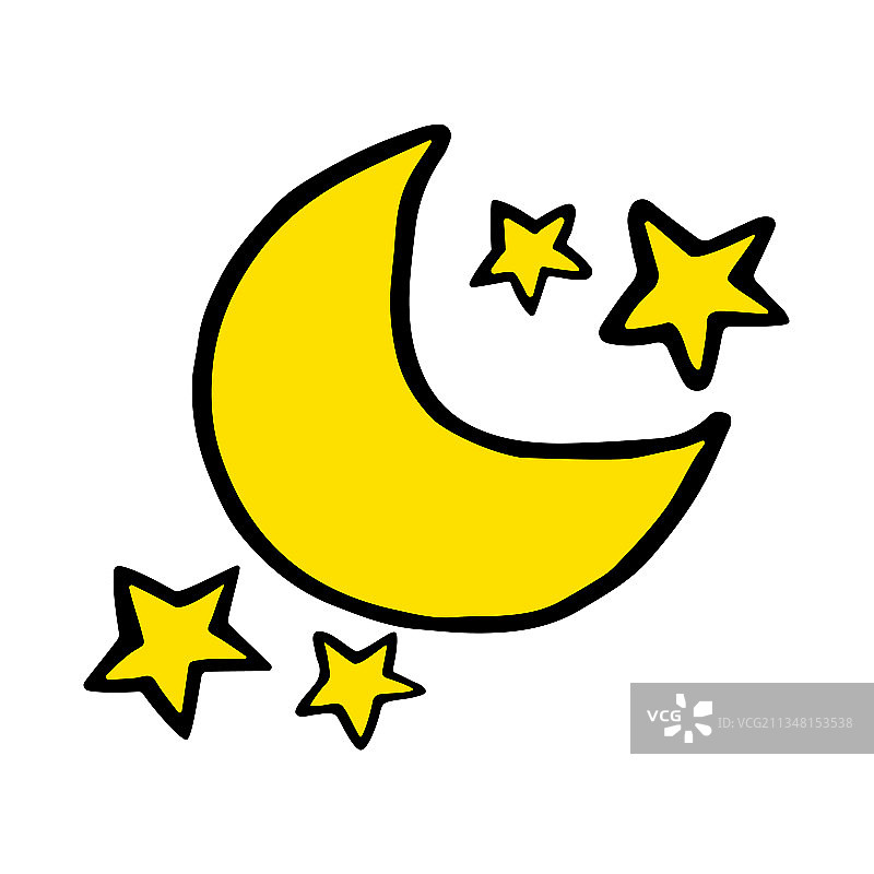 涂鸦风格的月亮和星星图标图片素材