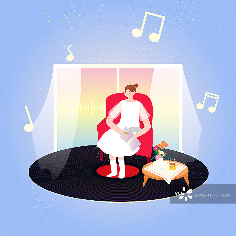 女孩坐在椅子上看书矢量插画图片素材