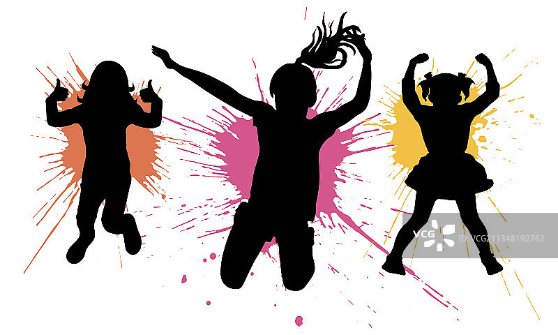 跳跃的女孩儿童轮廓图片素材