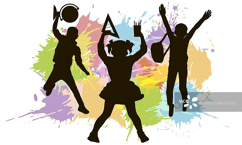 手持地球仪的儿童剪影图片素材