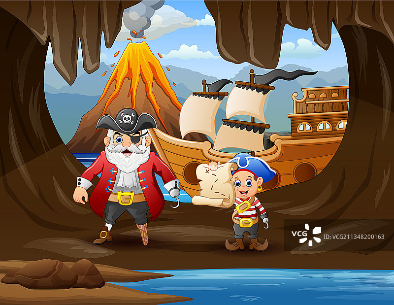 海边洞穴中的海盗图片素材