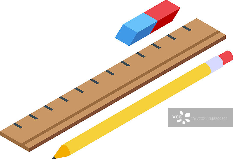 学校钢笔直尺橡皮擦图标2.5D图片素材