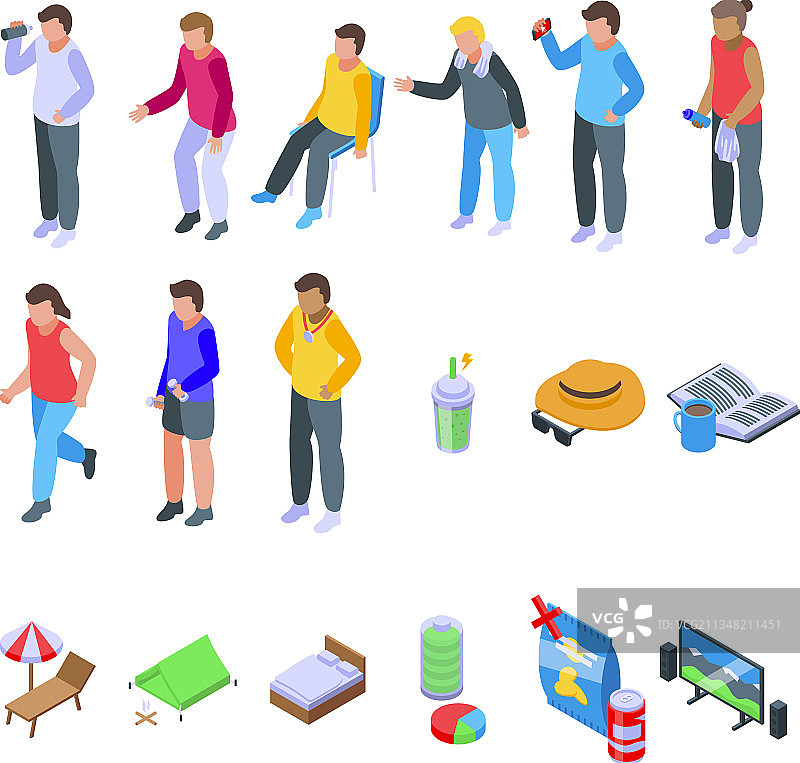 休息的运动员图标2.5D无聊设置图片素材