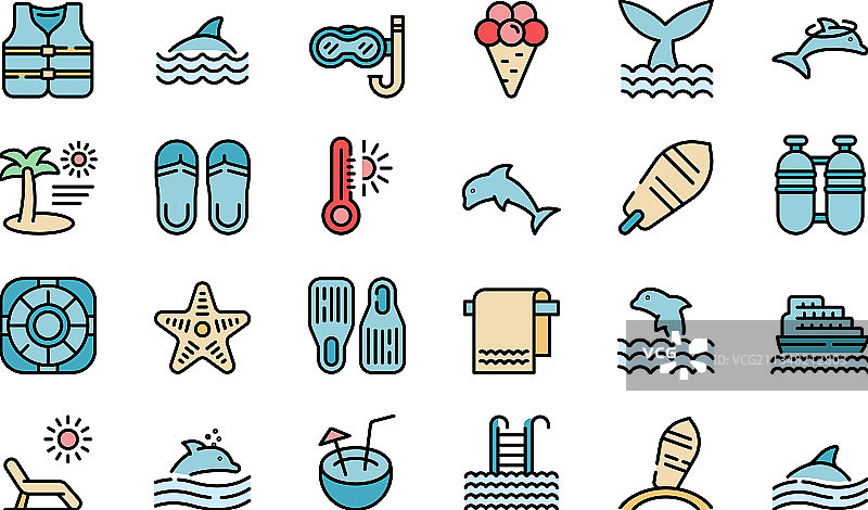 与海豚游泳轮廓图标图片素材