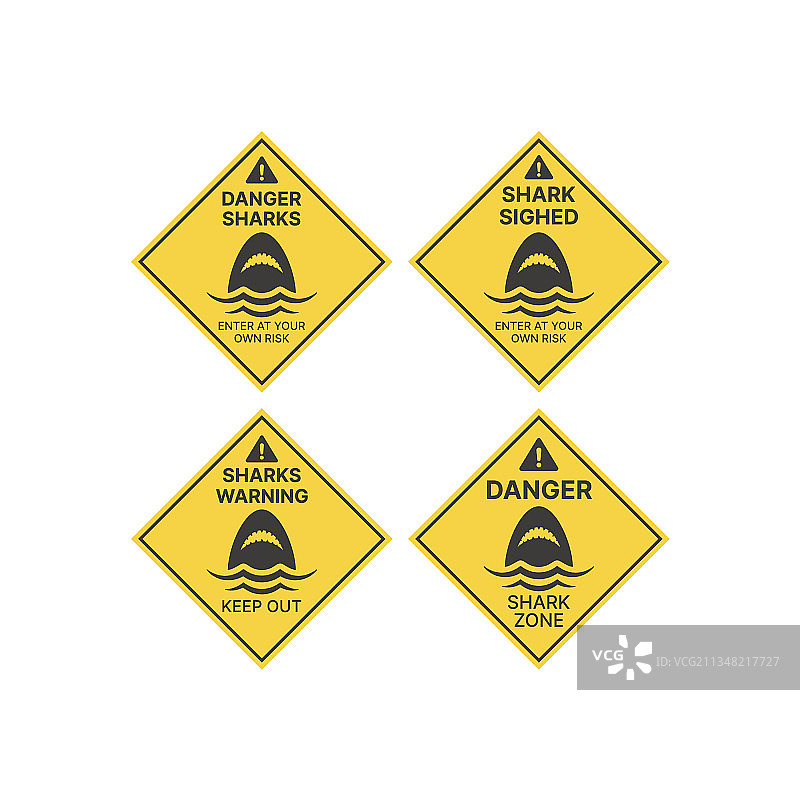 黄色菱形鲨鱼警告标志图片素材