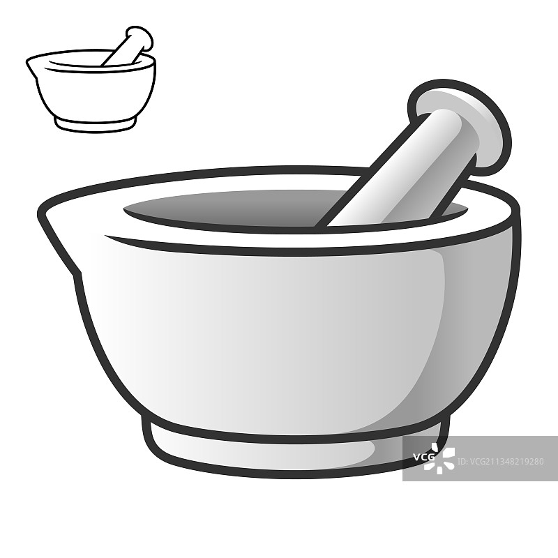带有线条艺术绘画的医疗研钵和研杵图片素材