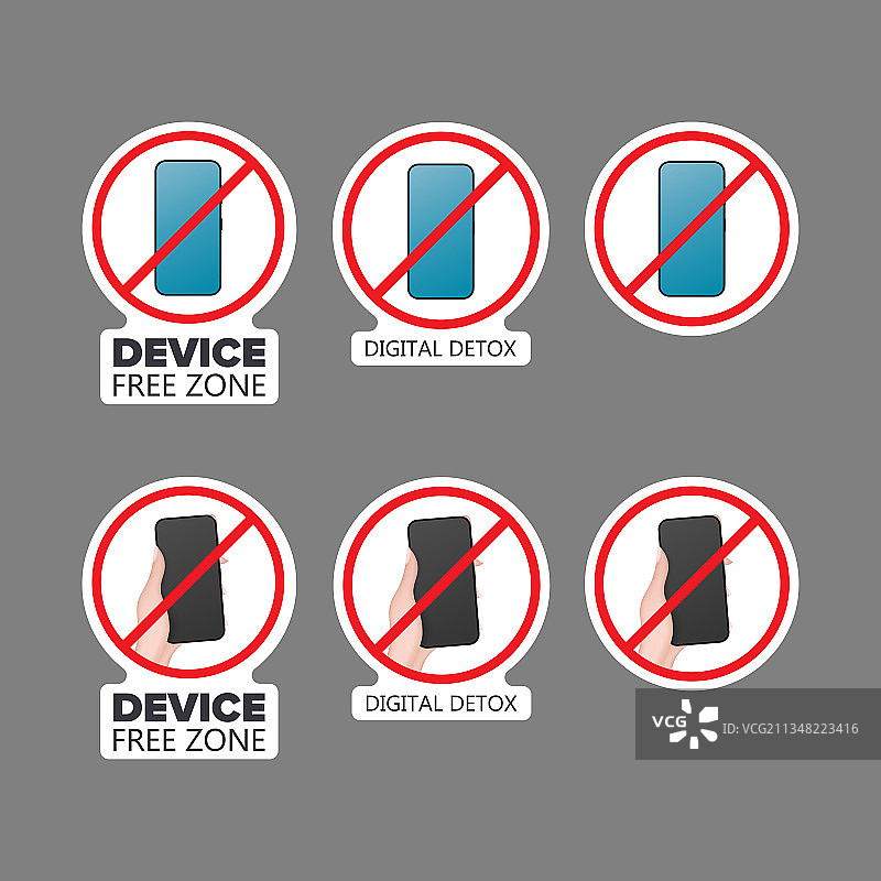 带有删除线电话图标的贴纸套装图片素材