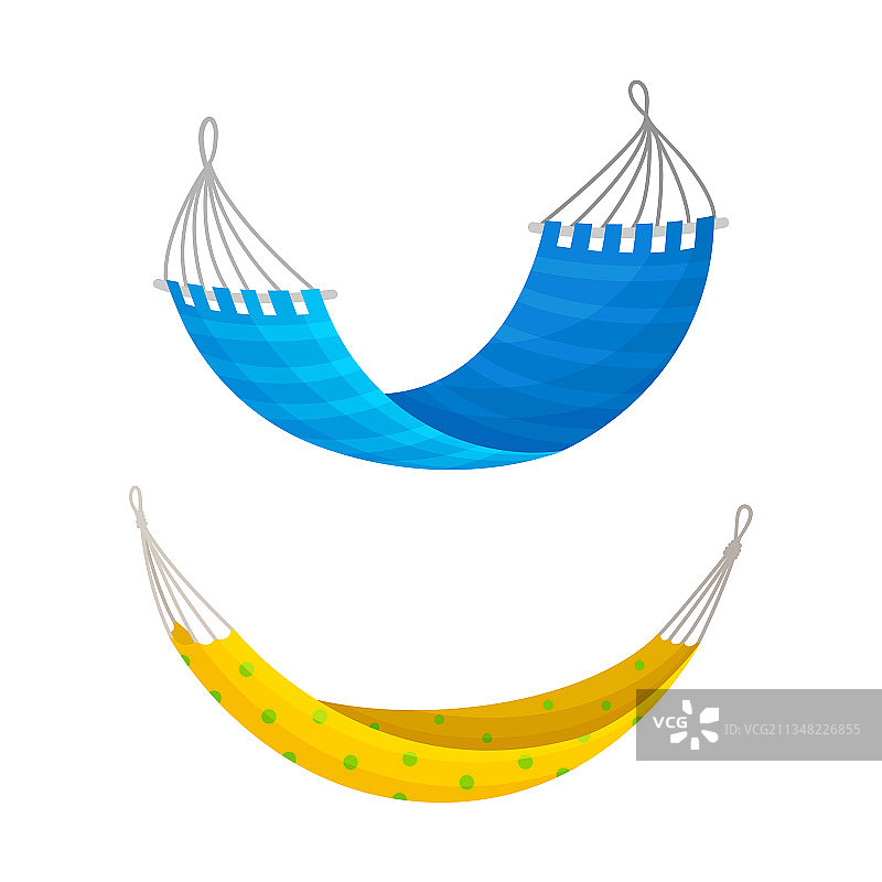 蓝色和黄色绳索悬挂式纺织吊床图片素材