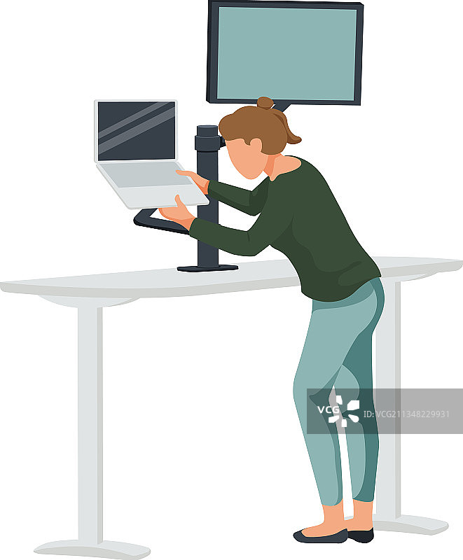 站立式工作场所扁平化构图图片素材